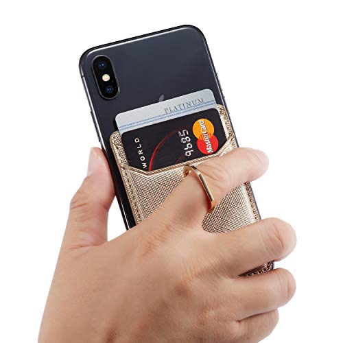 Phone Card Holder with Ring Grip for Back of Phone,Adhesive Stick-on Credit Card Wallet Pocket for iPhone,Android and Smartphones,Gold-2Pcs - Thumbnail 3
