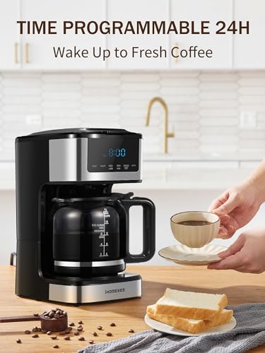 Coffee Maker, Programmable Drip Coffee Maker 12 Cup, Regular & Strong Brew Drip Coffee Machine with Iced Coffee Function for Home and Office, Black & Stainless Steel (Black. Sliver)