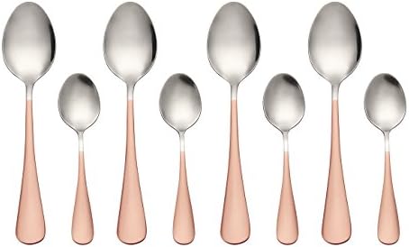 Stainless Steel Oval Dessert Spoons Mini Dessert Spoons Iced Tea Spoons Set of 8(Pink)