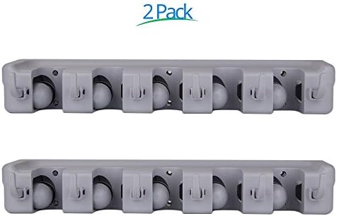 (Two PCS) Freye Mop Holder and Broom Organizer-Tight Wall Mounted (Non Slide)-5 Position with 6 Hooks for All Cleaning Tools-Minutes to Install Behind Door