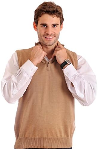 Braga Men's Zip Mock Neck Sleeveless Pullover Sweater. Fine 100% Merino Wool.