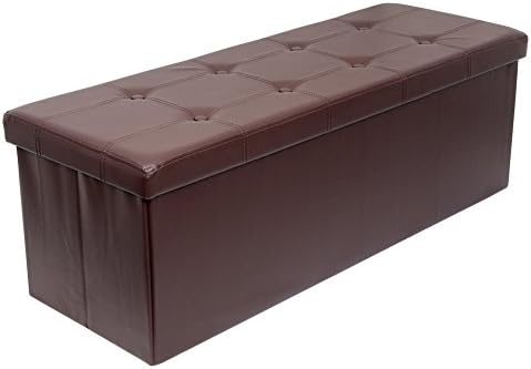 Amoiu Extra Large 43" L Faux Leather Folding Storage Ottoman Coffee Table Foot Rest Stool Seat Comfy Sponge Bench Space-saving, Brown
