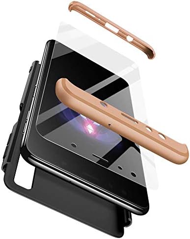 cmdkd case Compatible for Samsung Galaxy A7 2018,360 Degree Protection 3 in 1 Slim PC Cover Shockproof Shell Full Body Coverage Hard Protective Case + Tempered Glass Screen Protector. Gold Black