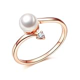 SHINCO Bella Lotus 18k Rose Gold Plated Simulated Pearl Rings Wedding Bands, Size 8