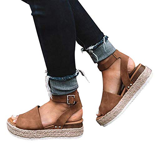 Ecolley Strappy Sandals for Women Flat Wedge Open Toe Espadrille Platform Lightweight Size 41