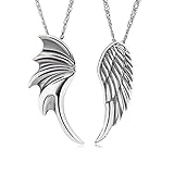 White Gold Plated 2 Piece Dragon and Angel Wing Couple Pendant Necklace Set