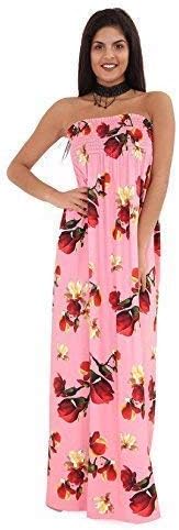 FASHIONCHIC Women,Ladies Plus Size Sheering Gather Boobtube Bandeau Printed Long Summer Strapless Ladies Printed Summer Maxi Dresses