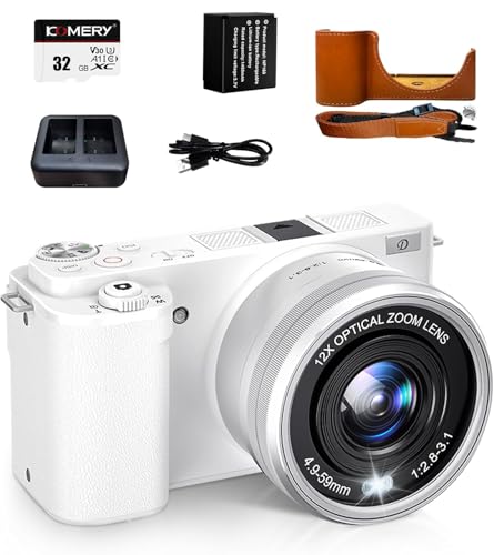 Câmera Digital 4K 64MP Branca com Zoom Óptico 12X, Tela Flip Touch 2.88" para Selfie e Vlog, Flash LED, WiFi, Câmera Compacta para Iniciantes e Criadores de Conteúdo