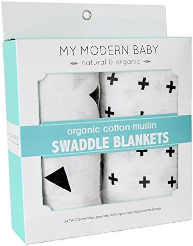 Organic Baby Swaddle Blanket - Large 47x47 Size with Black and White Modern Design