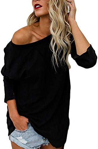 HARRYSTORE Women's Plain Round Neck Long Sleeve Loose Fit T-Shirts with Cold Shoulder Design Blouse Tops