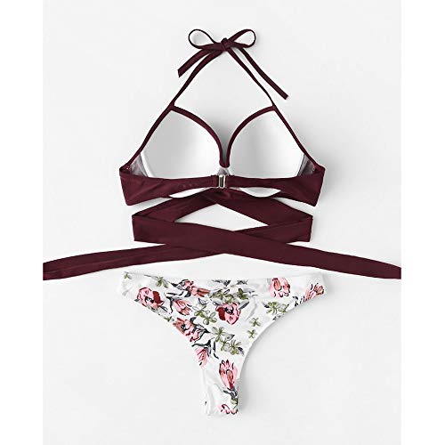 Malbaba Swimsuit Fashion Sexy Women Bikini Padded Swimwear Bandage Print Bathing Beachwear Wine - Thumbnail 3