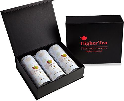 Sampler Tea Tin Gift Set By Higher Tea (3 Pack) Rose, Matcha, Jasmine - Cooling, Calming Tea , by Higher Tea