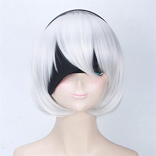 Anime Short Straight Silver Cosplay Wig with Eye Cover + Headband