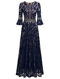 Missmay vestido largo formal con mangas de campana, de encaje, estilo vintage, para mujer