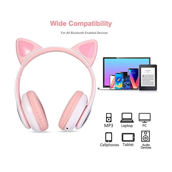 HuPop-Kids-Headphone-Cat-Ear-Headphone-Foldable-Bluetooth-Flashing-LED-Light-Up-Wireless-Over-Ear-Headset-with-Microphone-Compatible-with-iPhoneSmartphoneiPadTablet-Pink HuPop Kids Headphone - Cat Ear Headphone Foldable Bluetooth Flashing LED Light Up Wireless Over Ear Headset with…