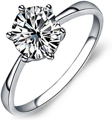 Aniywn Women's Crystal Engagement Wedding Jewelry Six-Claw Charming Silver Ring (9#, Silver)