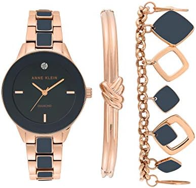 Women\'s Genuine Diamond Dial Bangle Watch Rose Rose Gold /Navy Blue /Silver Amazon.com: Anne Klein Women main image 4