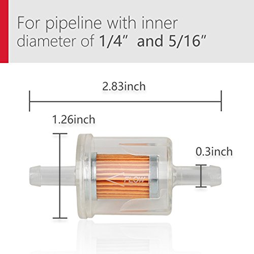 Atima Small Engie Fuel Filter, 40-Micron Fuel Filter with barbs fits for 1/4” inch 5/16” Inch Fuel lines Replacement for Briggs&Stratton 691035 Kawasaki 49019-0027
