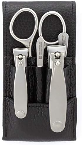 ZOHL Solingen Nail Clippers Set With Professional Fingernail Scissors, Sapphire Nail File & Eyebrow Tweezers in Black Leather Case (MAG-M63)
