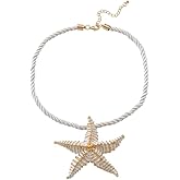 Dtja Big Starfish Pendant Necklace for Women Handmade Textured Star Shaped Ocean Sea Marine Life Rope Chain Adjustable Necklaces Fashion Chic Beach Holiday Party Jewelry 20"