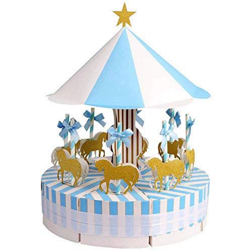SODIAL Carousel Wedding Favor Boxes Candy Boxes Gifts Box for Wedding, Party, Baby Shower, Birthday Decoration, Blue 1 Set