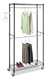 Whitmor Supreme Double Rod Garment Rack, Black &amp; Chrome with Wheels (Kitchen)