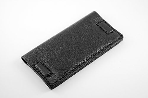 Vikinghelte Leather Card Holder Handmade Black Minimalist Case Slim Wallet ID Holder Bifold Magnitic Closure Felt Pockets