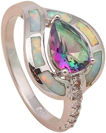 NEROY Designer 925 Silver Mystic Rainbow Topaz Ring with Green Fire Created Opal Usa Size 6 6.5 7.5 8.5 Or630A