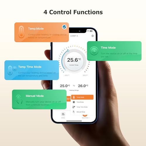 Inkbird C236T WiFi Thermostat with Probe, Heating and Cooling, Alarm Function, LCD Display, Thermostat Socket for Home, Reptiles, Greenhouse, Incubation