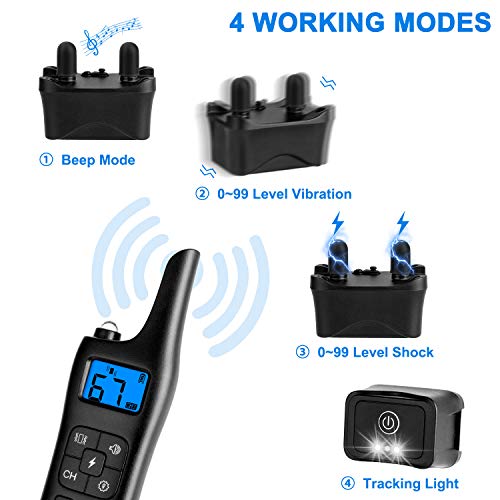 Chrislley Dog Training Collar with Remote 2700Ft Shock Collar for Dogs 4 Modes IP67 Waterproof Rechargeable 0~99 Levels Bark Collar(Beep,Vibration and Shock)