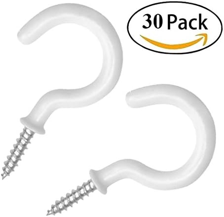 Ceiling Screw Hooks White Ceiling Hanging Hooks Heavy Duty Vinyl Coated Mug Cup Hook Holders Utility Screw-in Hooks for Outdoor and Indoor Use (Pack of 30)