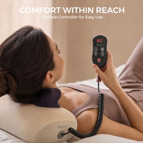 swancode Upgraded Deep Tissue Neck Massager Pillow with Heat, Shiatsu Kneading Neck & Shoulder Massager for Pain Relief, Cordless Portable Massage Pillow for Home Office & Car, Grey & Blue