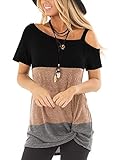 TEMOFON Women's Cold Shoulder Tops Short Sleeve