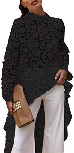 Women Irregular Hollow Out Long Sleeve Lace Tops Blouse Shirt Dress