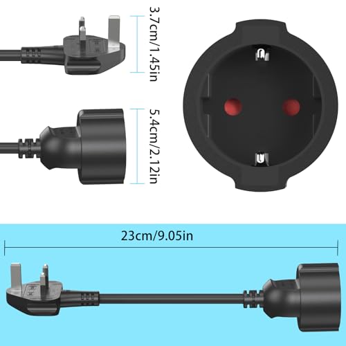 HITRENDS EU to UK Plug Adapter | 10-Inch Short Cable | 1.5mm² | Converts EU 2-Pin to UK 3-Pin | 250V/13A, 3250W for Power Tools & Appliances