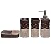 MyGift 4 Piece Brown Bathroom Accessories Set with Toothbrush Holder, Tumbler, Soap Dish & Liquid Soap Dispenser