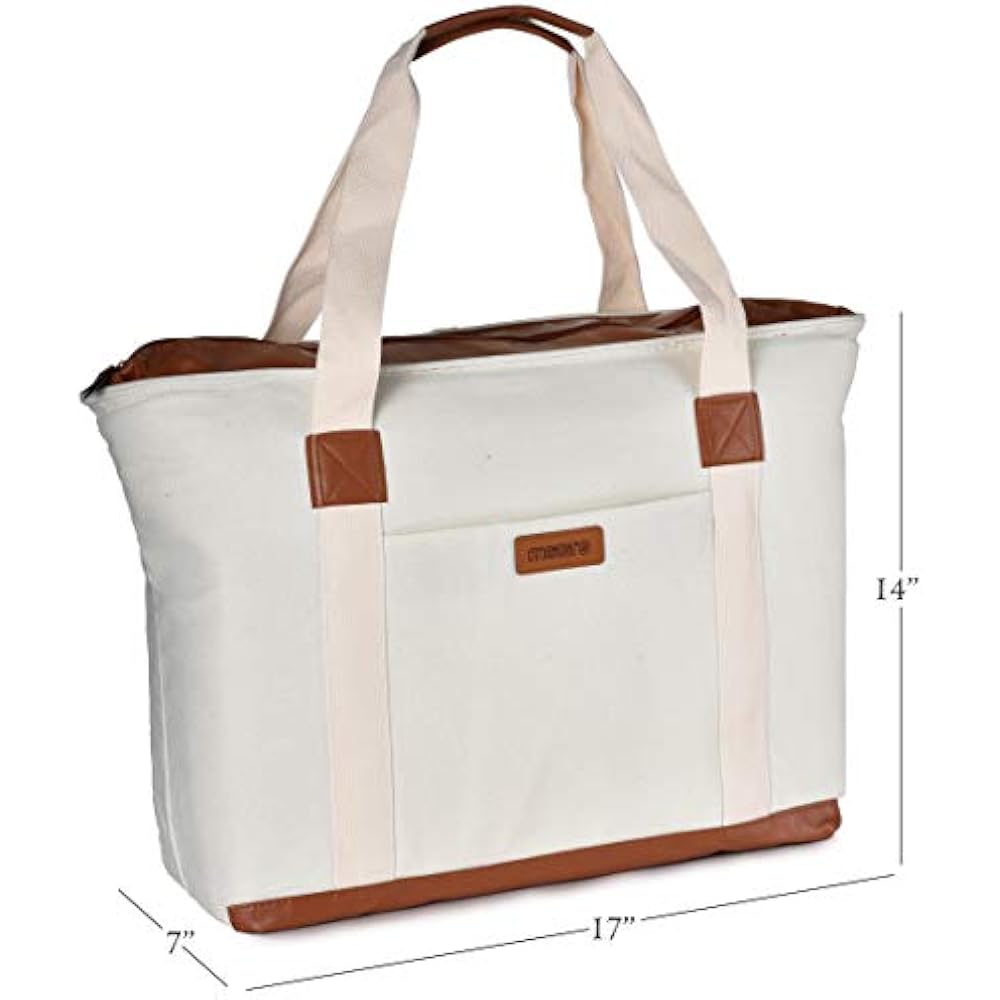 Insulated Grocery Bag With Zippered Top Thermal Reusable Canvas