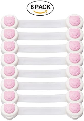 Baby Safety Lock, 8 Pack - Cabinet Strap Child Proof Cabinet Locks Cute Design Flexible Baby Proofing Straps with Strong Adhesive Easy to Install &amp; Remove Works Great for Cabinets Doors Drawers