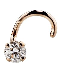 FreshTrends Genuine Diamond Nose Stud 14K Rose Gold Twist Screw Nose Ring, 20 Gauge I1 Clarity