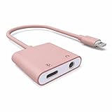 iPhone 7, 7 Plus Dual Function Lightning Adapter + 3.5mm Headphone Jack By OnGo - iPhone 7 Splitter With Extension Cable (Rose Gold)