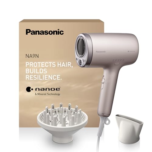Panasonic EH-NA9N-E825 Seche-Cheveux Nanoe & Mineral Ions, Sechage Rapide sans Abimer, Detection Intelligente, Modes Scalp & Skin, Accessoire Diffuseur, 1600W, Greige