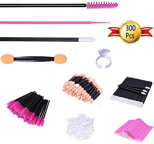 uFahsion3C 5 In 1 Set of Disposable Makeup Applicators (300 Pcs) - Includes Mascara Brushes, Micro Eyeliner Brushes, Eyeshadow Applicators, Lipstick Wands, Glue Cup Rings