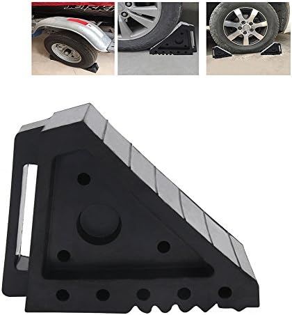 Solid Rubber Wheel Chock with Handle for Travel Trailer, Hauler Truck, Fire Truck, Commercial Vehicle and RV - Pack of 2 (L)