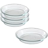 Pyrex/Paksh Glass Bakeware Pie Plate/Dish 9 Inch Round Clear, Microwave, Oven Freezer, Dishwasher Safe [4-Pack]