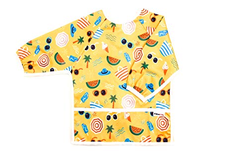 Pikababy Long Sleeved Bib Waterproof Bibs with pocket - 6 to 24 months baby girl and boy colors (Summer)