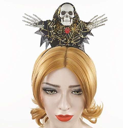 JIALWEN Halloween Party Ghost Head Ornament Horror Skull Witch Headband Costume Accessory Black