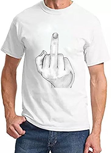 Windenw870 Fuck You Middle Finger Funny Men's Casual Round Neck Short Sleeve M White