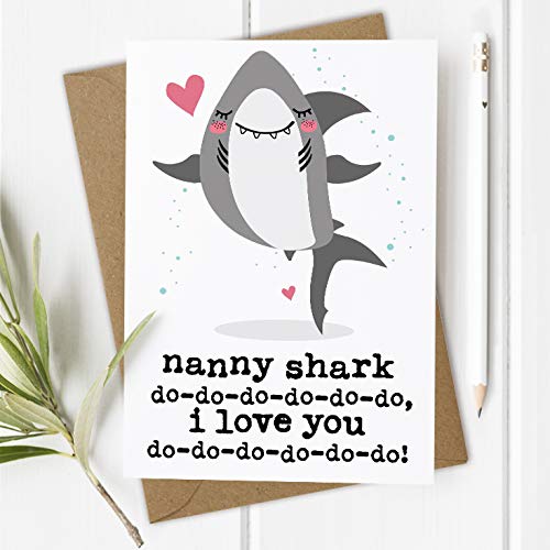 Grandma Shark Mothers Day Card, Nana Nanna Nanny Card on Mother's Day, Baby Shark (Outside Wording: Nanny, I Love You)
