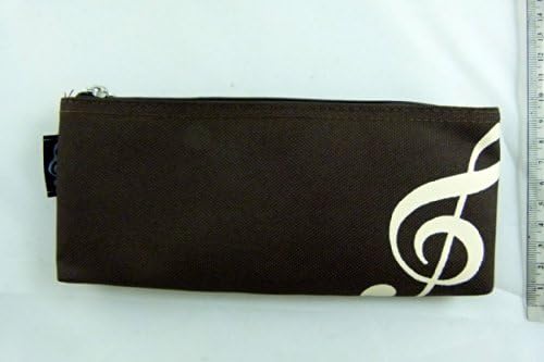 Music Themed Pencil Case Zipper Bag - Brown Colour Treble Clef Design