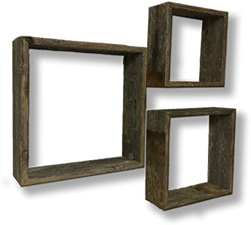 Barnwood Open Box Shelves 3 Piece Set Authentic Reclaimed Weathered Wood Gray